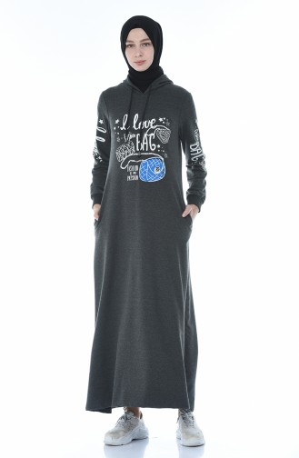 فستان رياضي مزين بالستراس رمادي 4086-05