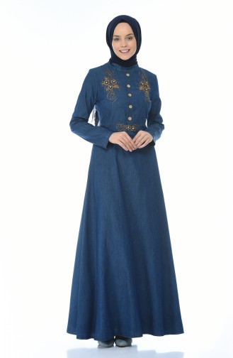 Embroidered Denim Dress Navy Blue 88571-01