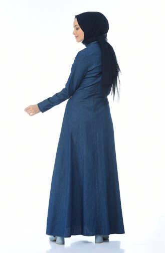 فستان جينز مطرز كحلي 88571-01