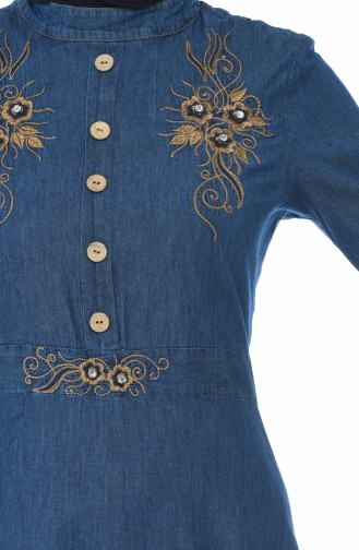 Embroidered Denim Dress Navy Blue 88571-01