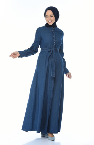 Denim Dress with Pearl Navy Blue 90941-01