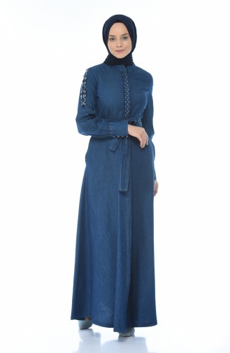 Denim Dress with Pearl Navy Blue 90941-01