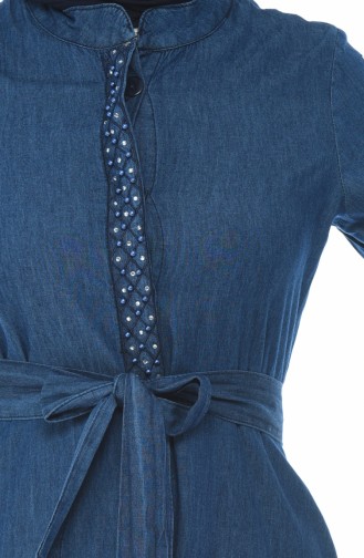 فستان جينز مزين باللؤلؤ كحلي 90941-01
