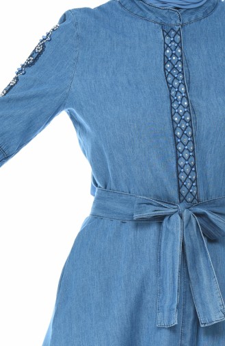 فستان جينز مزين باللؤلؤ أزرق جينز 90941-02