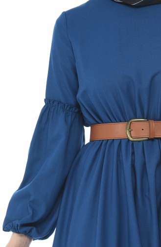 Robe Froncée a Ceinture 1039-01 İndigo 1039-01