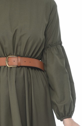 Belted Shirred Dress Khaki 1039-03