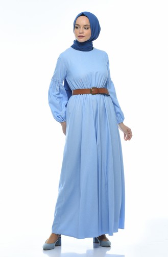 فستان بحزام على الخصر أزرق سماوي 1039-04