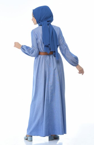 Jeansblau Hijab Kleider 1039-05
