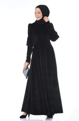 Samt Kleid mit Ballonarm 60053-01 Schwarz 60053-01