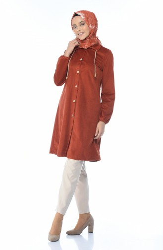 Velvet Buttoned Tunic Brick 0433-01