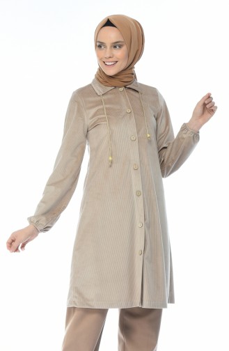 Velvet Buttoned Tunic Beige 0433-03