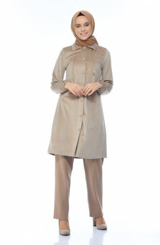 Velvet Buttoned Tunic Beige 0433-03