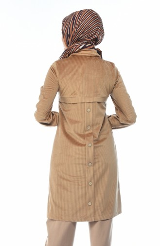 Kadife Düğmeli Tunik 0433-04 Camel