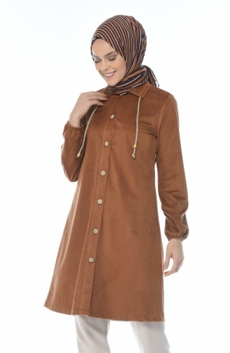 Velvet Buttoned Tunic Brown Tobacco 0433-05