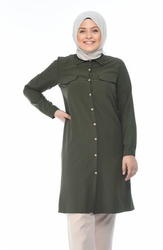 Tunique Détail Poches Grande Taille 0044-02 Khaki 0044-02