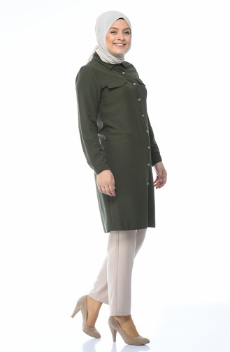 Tunique Détail Poches Grande Taille 0044-02 Khaki 0044-02