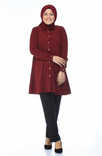 Büyük Beden Düğmeli Tunik 0046-03 Bordo