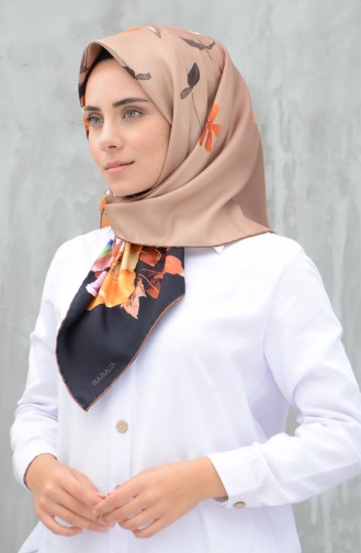 Karaca Sentetik İpek Twill Eşarp 90599-04 Kahverengi Siyah 90599-04