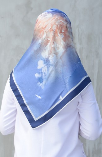 Karaca Synthetic Silk Twill Scarf Gray Navy Blue 90600-10