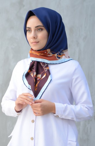 Karaca Sentetik İpek Twill Eşarp 90601-08 Lacivert Mavi