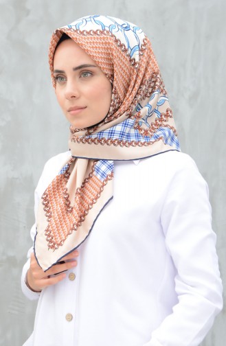 Karaca Sentetik İpek Twill Eşarp 90605-09 Lacivert Krem 90605-09