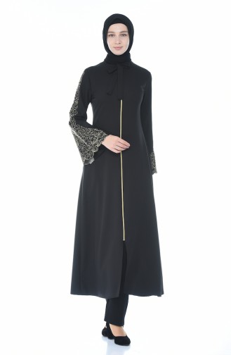 Embroidery Detailed Abaya Black 2134-01