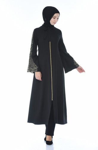 Abaya Détail Brodée 2134-01 Noir 2134-01