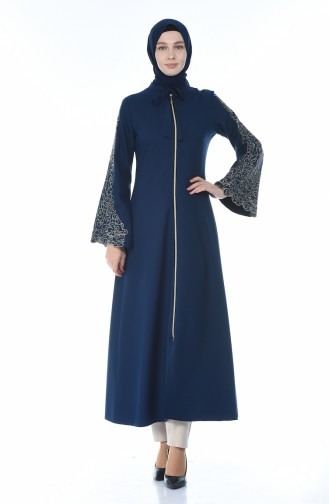 Stickerei-detailliertes Abaya 2134-02 Dunkelblau 2134-02