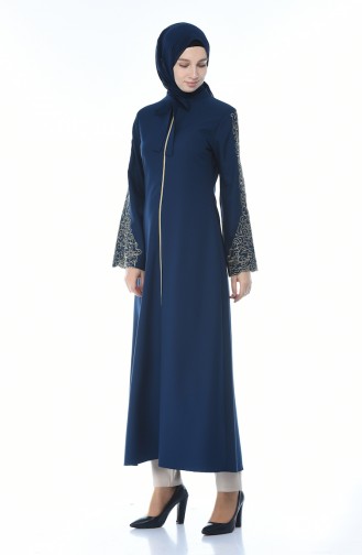 Stickerei-detailliertes Abaya 2134-02 Dunkelblau 2134-02