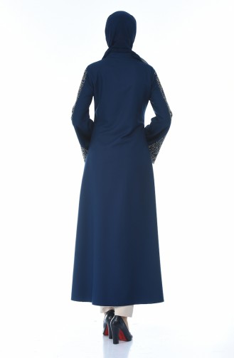 Embroidery Detailed Abaya Navy Blue 2134-02