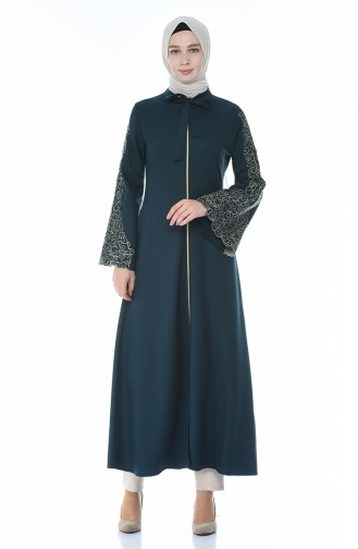 Stickerei-detailliertes Abaya 2134-03 Smaragdgrün 2134-03