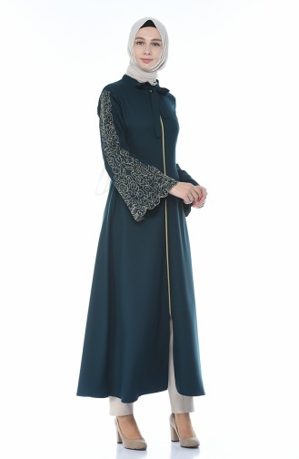 Abaya Brodée 2134-03 Vert emeraude 2134-03