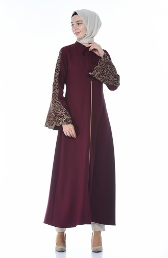 Embroidery Detailed Abaya Burgundy color 2134-04