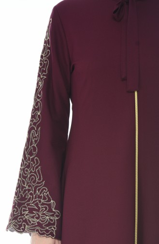 Abaya à Détail Brodée 2134-04 Plum 2134-04