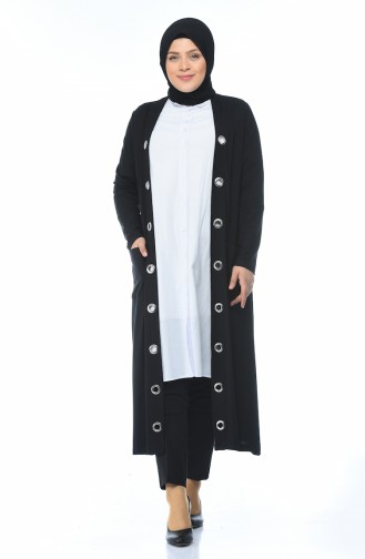 Birds Eye Detail Big Size Long Cardigan Black 4028-01