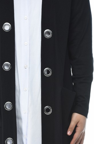 Birds Eye Detail Big Size Long Cardigan Black 4028-01