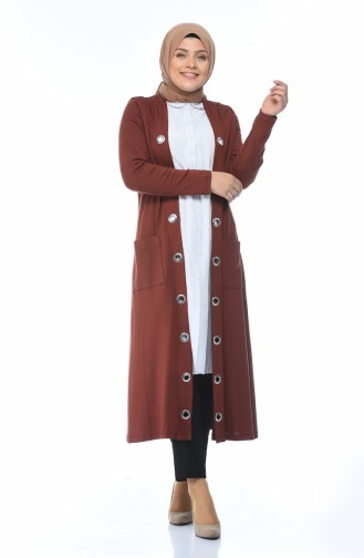 Birds Eye Detail Big Size Long Cardigan Brick Color 4028-02