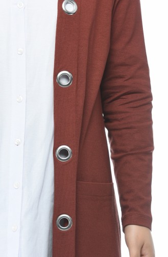 Birds Eye Detail Big Size Long Cardigan Brick Color 4028-02