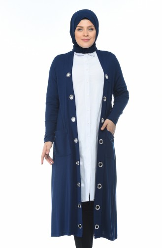 Birds Eye Detail Large Size Long Cardigan Navy blue 4028-04