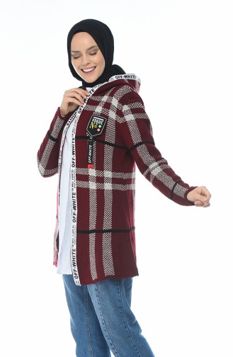 Hooded Tricot Cardigan Burgundy 1956-04