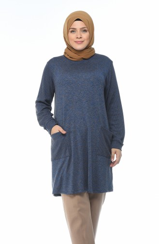 Big Size Pocket Tricot Sweater Indigo 8002-01