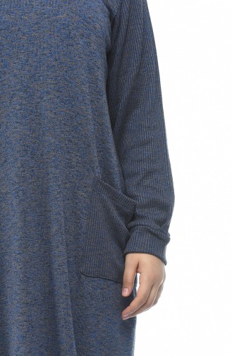 Big Size Pocket Tricot Sweater Indigo 8002-01