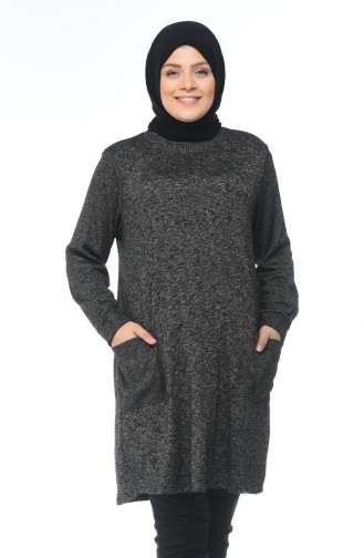 Pull Tricot avec Poches Grande Taille 8002-02 Noir 8002-02