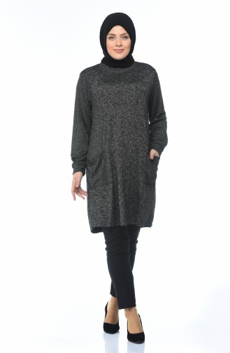 Pull Tricot avec Poches Grande Taille 8002-02 Noir 8002-02