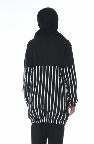 Zippered Striped Sweatshirt Black 1586-01