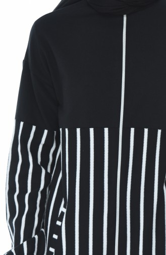 Zippered Striped Sweatshirt Black 1586-01