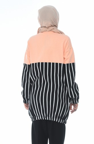 Zippered Striped Sweatshirt Pink orange 1586-06