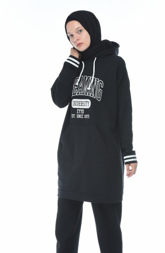 Baskılı Sweatshirt 1588-01 Siyah