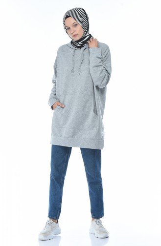 Kapüşonlu Sweatshirt 6388-02 Gri