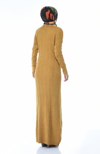 Triko Örgü Desen Elbise 1908-01 Hardal